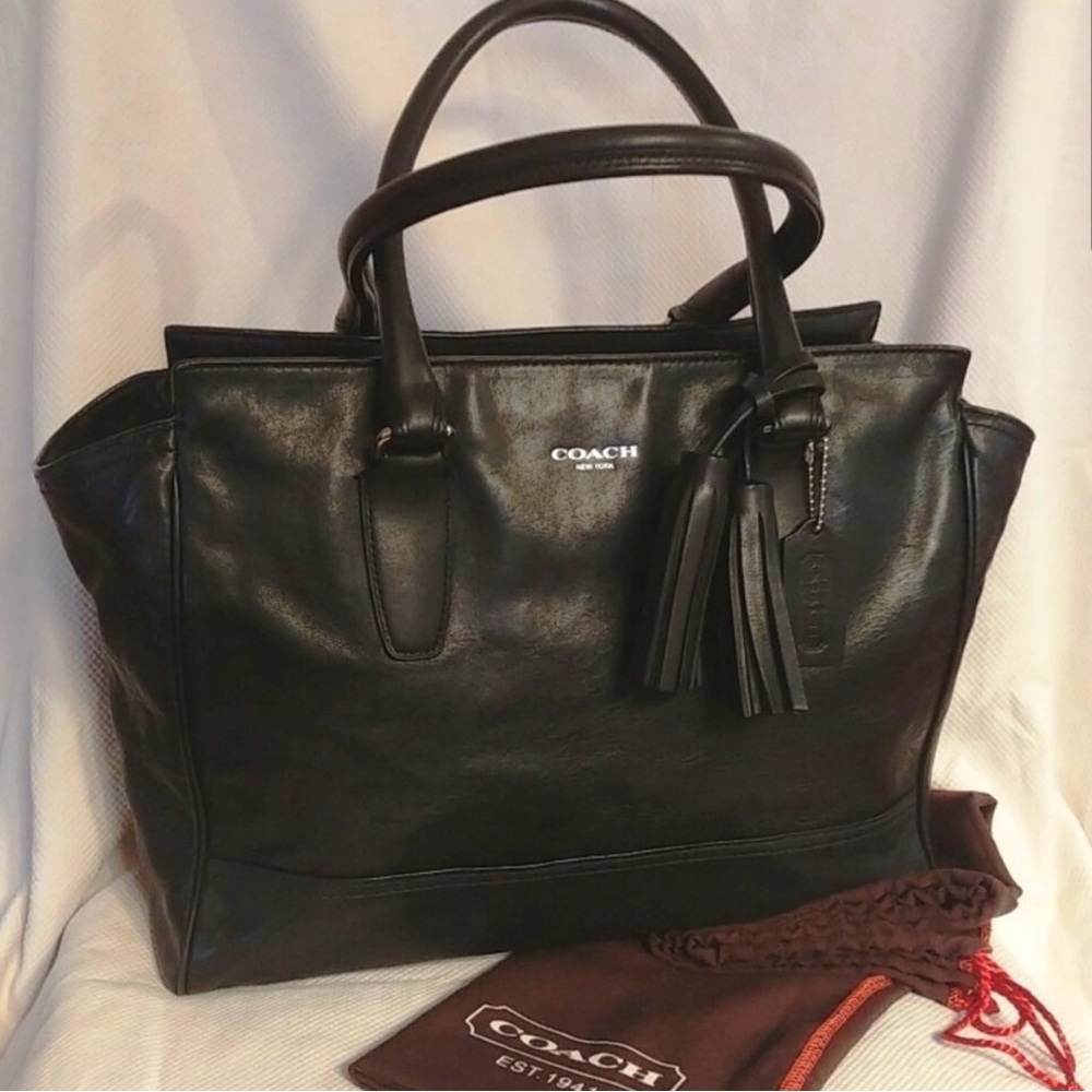 EUC Coach All Leather Medium Candace Carryall Satchel/Tote in Black